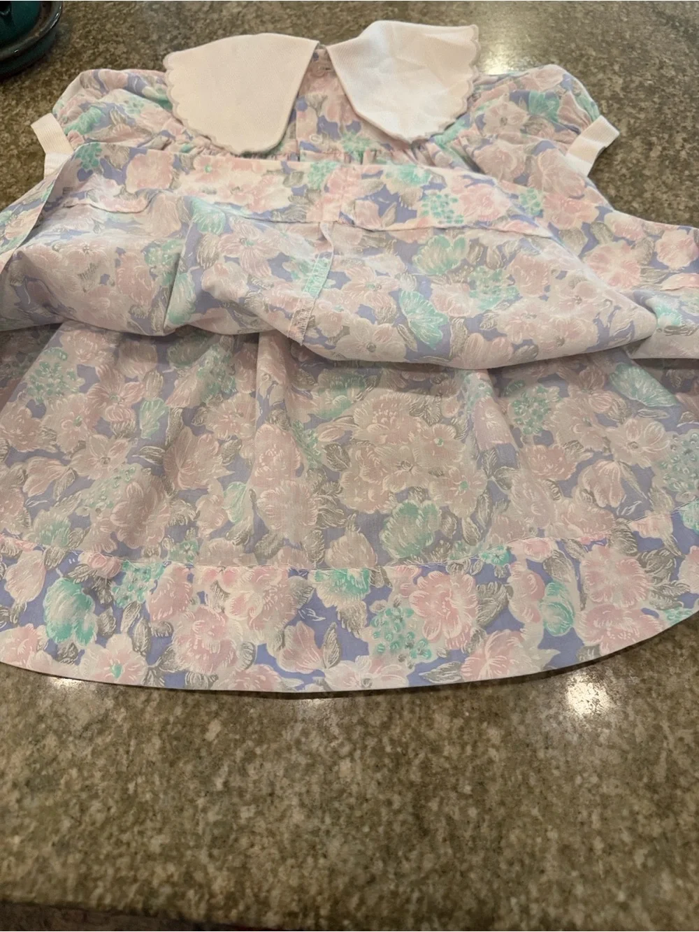 Friedknit Creations Toddler Dress Scalloped Embroidered Collar and Pastel Floral